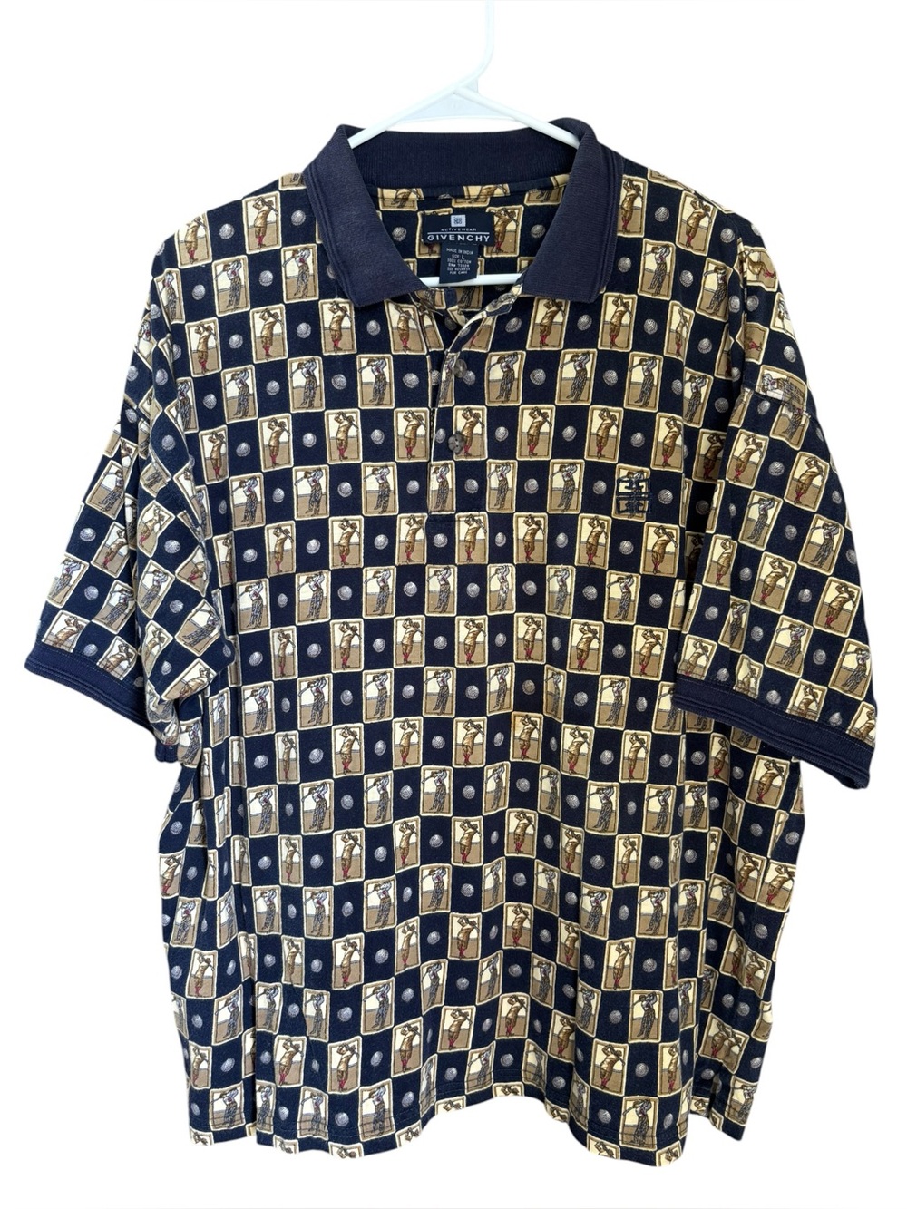 Givenchy Activewear Men’s Navy & Gold Short Sleeve Vintage Golf Polo Size Large